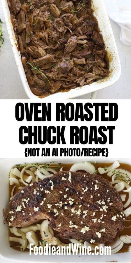 Pinterest graphic for oven roasted chuck roast.