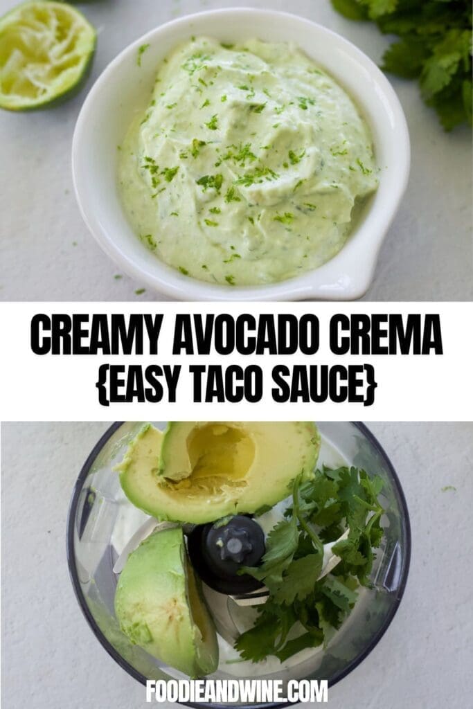 Pinterest graphic for Creamy Avocado Crema.