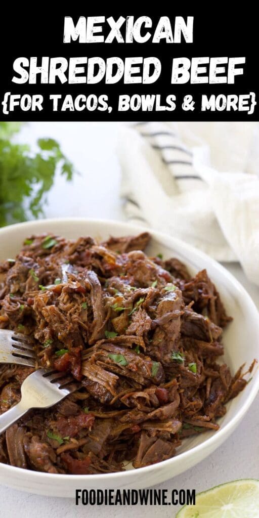 Pinterest graphic for mexican shredded beef.
