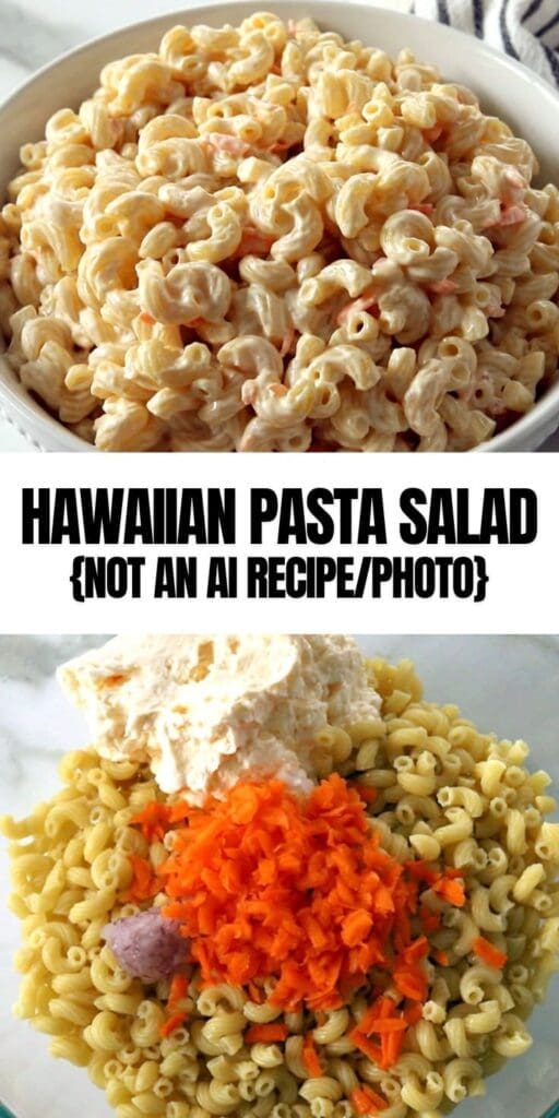 Pinterest graphic for Hawaiian Macaroni Salad.