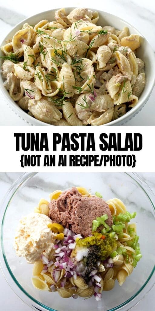 Pinterest graphic for tuna pasta salad.