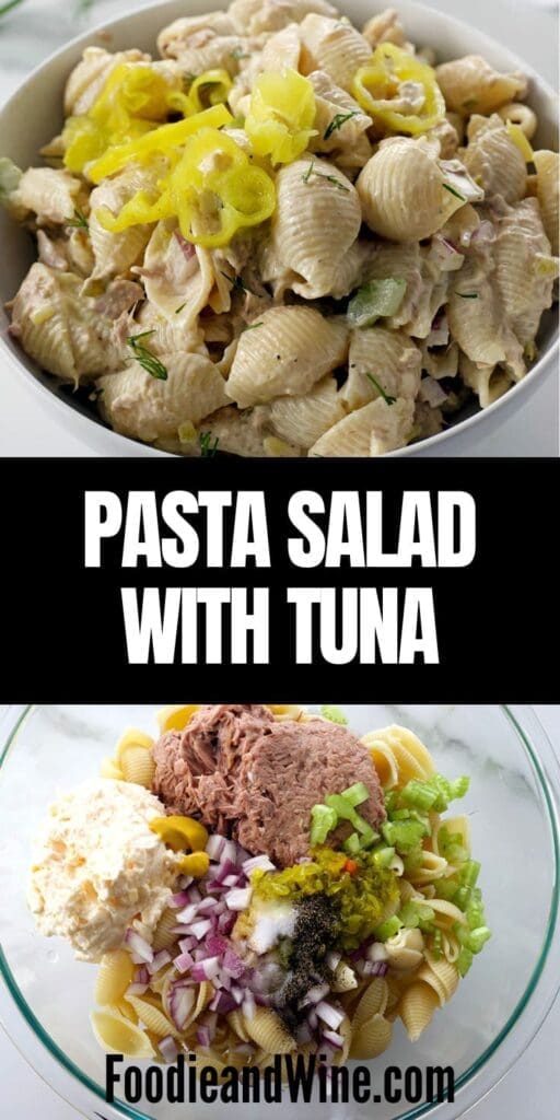 Pinterest graphic for pasta salad with tuna.